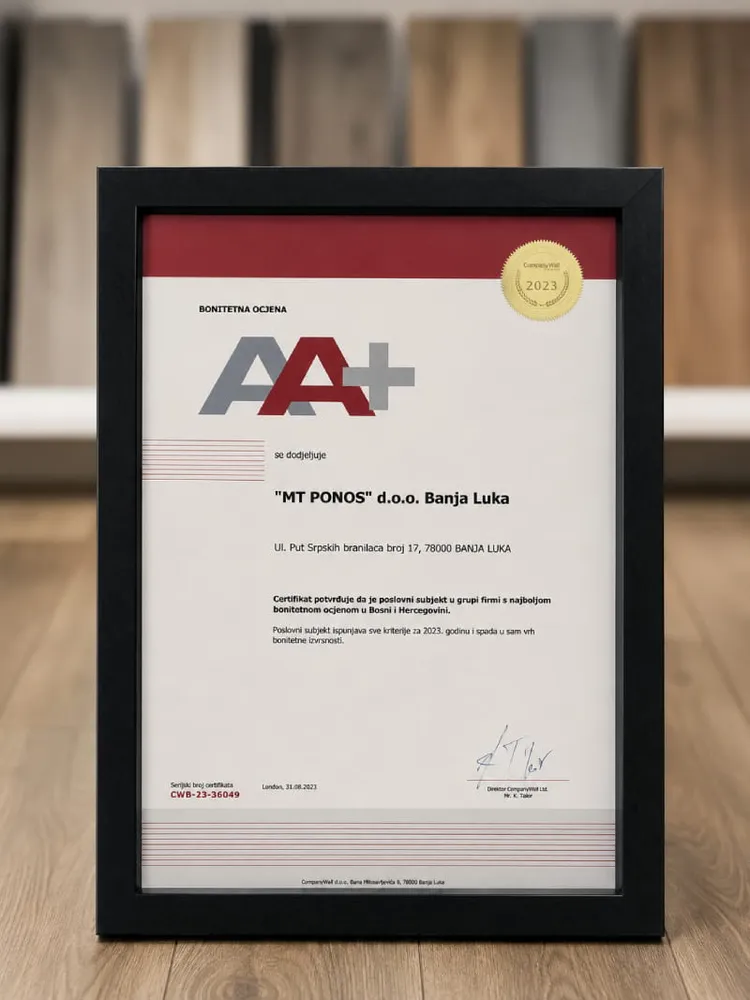 AA+ certifikat bonitetne izvrsnosti za 2023. godinu u crnom ramu