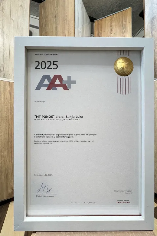 AA+ certifikat bonitetne izvrsnosti za 2025. godinu u bijelom ramu